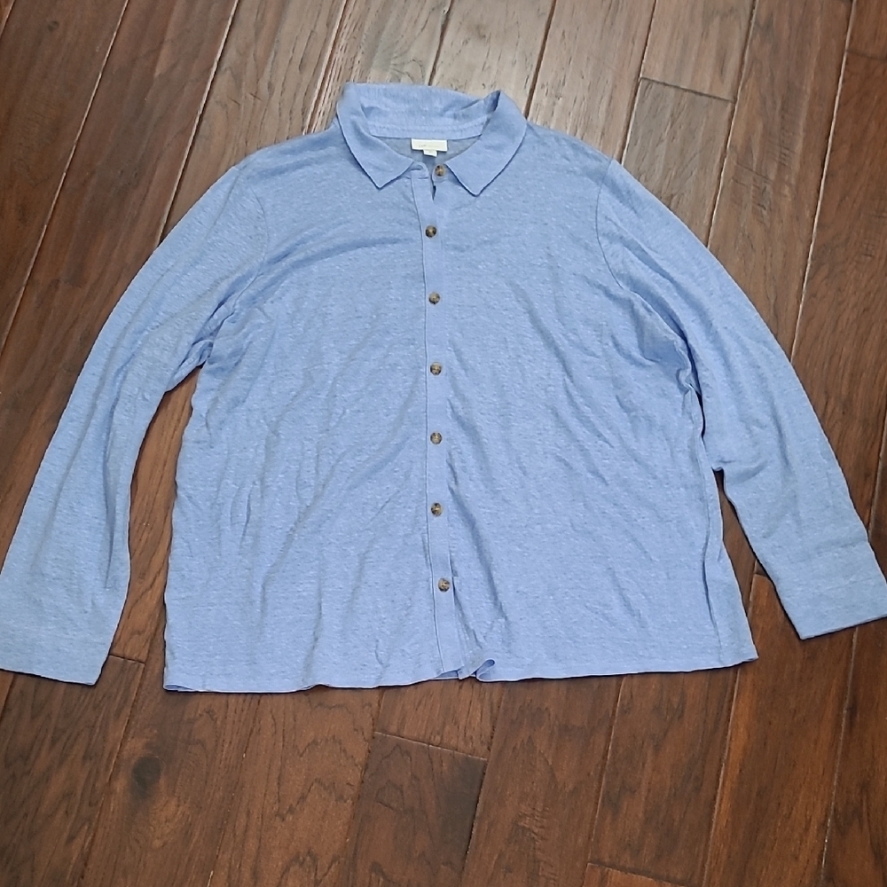 J. Jill Light Blue 100% Linen Casual Button-Down Shirt size XL TALL